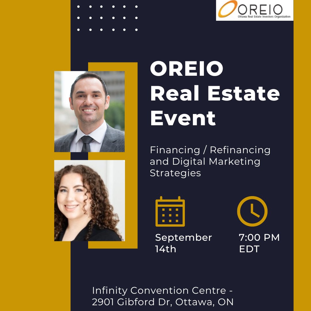 OREIO_org's tweet image. Welcome back! Our September OREIO event will feature two amazing speakers you won't want to miss. Our main speaker will be Matt Slobodian of Canada ICI and our second speaker will be Kate Bourque of Nioma Studio. 

Register below:
oreio.org

#oreio #ottawarealestate