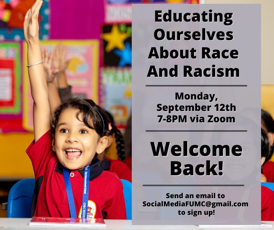 Welcome back! We missed you! We’re starting off by reconnecting 
after having the summer off. We’ll watch a TED Talk, “The Lie that 
Invented Racism” to get us thinking. We’ll also go over what we have in 
store for the fall.