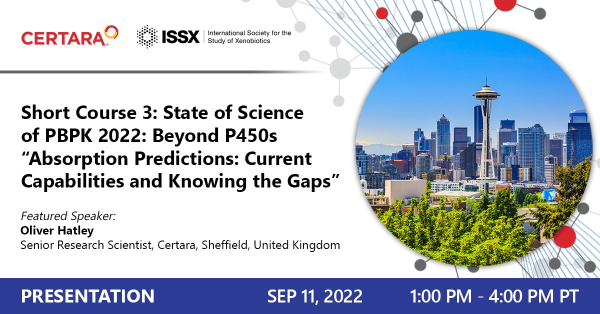 Certara's tweet photo. Certara is heading to Seattle for the International ISSX and MDO Meeting! Join us on Sept. 11 for a presentation, on "Absorption Predictions: Current Capabilities and Knowing the Gaps." Learn more: https://t.co/prAGsoEJb1

#ISSX #MDO #drugdiscovery #biosimulation https://t.co/00QLDGViFe