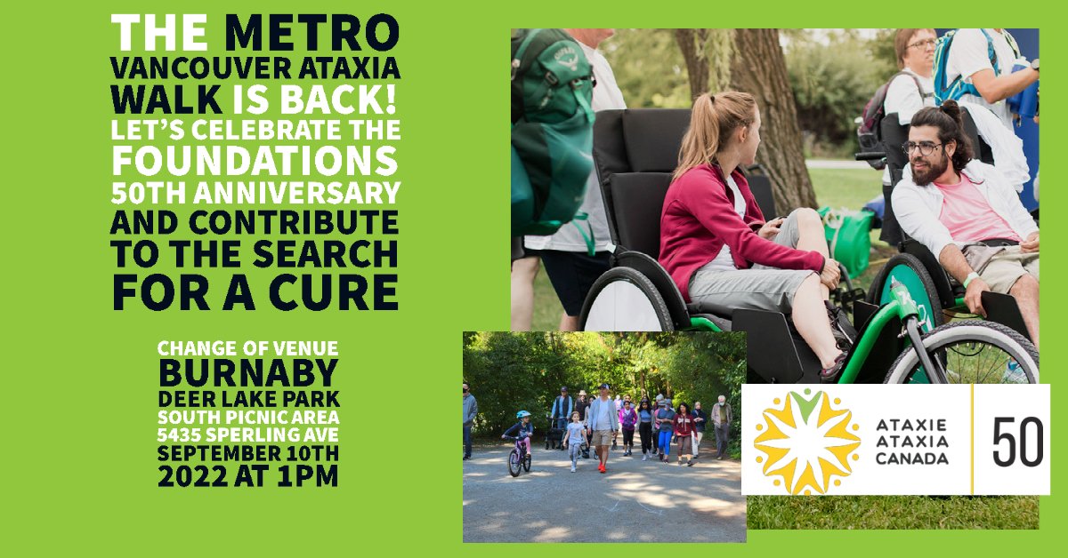 Ataxia Canada's Walk for Ataxia Fundraiser is tomorrow at Burnaby's Deer Lake Park. Ataxia is a degenerative neuromuscular disease that affects hundreds of people in Canada and is incurable to date. More info here: facebook.com/events/5763249…