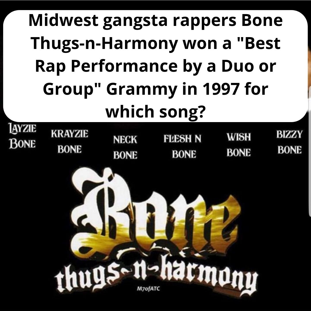Headtiltfun's tweet photo. Category:  90s Gangster Rap
1st of the Month, East 1999, Thuggish Ruggish Bone or Tha Crossroads? 
#headtiltfun #headtilttrivia #doyouknow #todaystrivia #fridaytrivia #triviafridays #bonethugs #bonethugsnharmony #bonethugsandharmony #90shiphop #90sRap #90s https://t.co/5uQlRQsryt