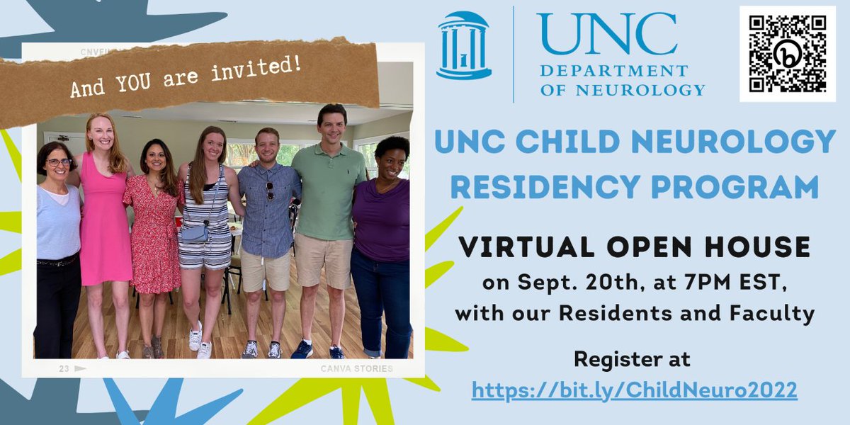 UNCChildNeuro's tweet photo. 🧠Have you saved the date for our open house?🧠
Join our residents & faculty on Sept 20!
Register: https://t.co/ndAHgAF6oG
@NMatch2023 @MatchNeuro @UNCneurology
#FutureNeurologist #FuturePedsRes #NeuroTwitter #Match2023 #ChildNeurology https://t.co/OnLU8Poz2q