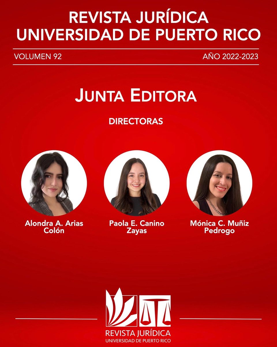 revjurupr's tweet photo. ¡Es con gran orgullo que les presentamos al equipo editorial de la revista impresa del #Volumen92 de la Revista Jurídica de la Universidad de Puerto Rico! ¡Les deseamos mucho éxito en el transcurso de sus labores!
#Volumen92 #RevJurUPR #92Años https://t.co/Hovf0lNRY9