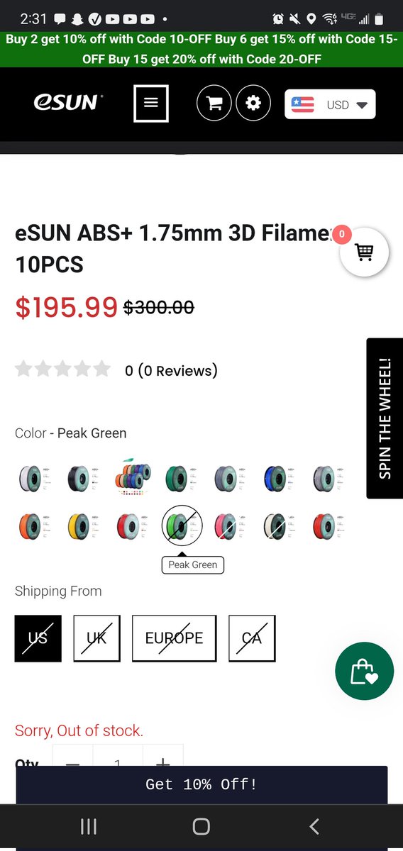 MakerMeraki's tweet photo. @esun3dfilament hi.  Did you stop making Peak Green ABS+?  I've been trying to buy sine November 2021, but it's been out of stock and now isn't even listed anymore on the single spool purchase page. https://t.co/5aC1qnufs7