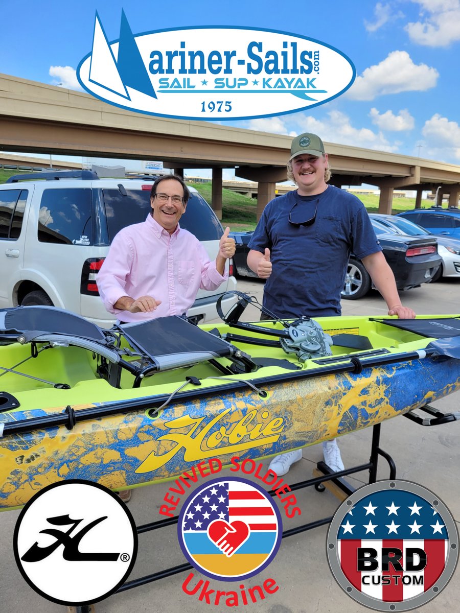 MarinerFun's tweet photo. Thank you to everyone that purchased tickets for the chance to win the BRD Custom wrapped 2022 Hobie Compass in support of the people of Ukraine and the Revived Soldiers Ukraine.
Congratulations to Matt on winning this sweet Hobie Mirage Kayak!! https://t.co/DzfQf9GNyW