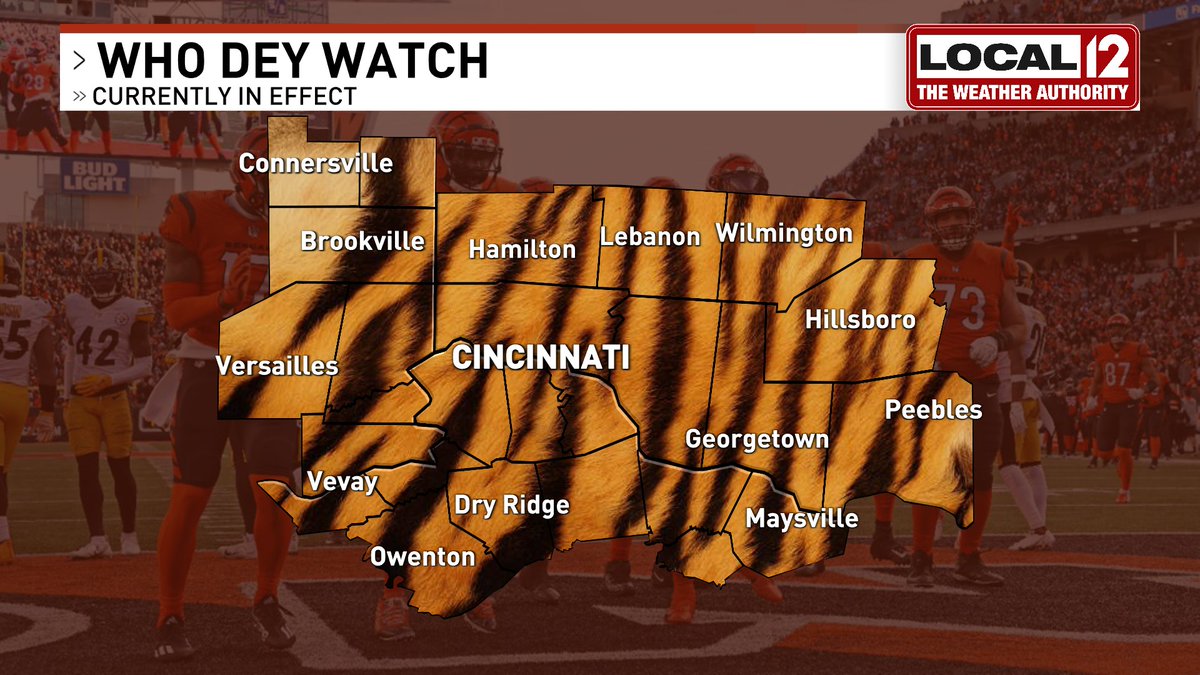 A Who Dey WATCH has been issued by <a href="/BraaadWx/">Brad Maushart</a>! Conditions are favorable for a #Bengals beat-down against the #Steelers. Expect this to get upgraded to a Who Dey WARNING around 1 p.m. on Sunday. #RuleTheJungle