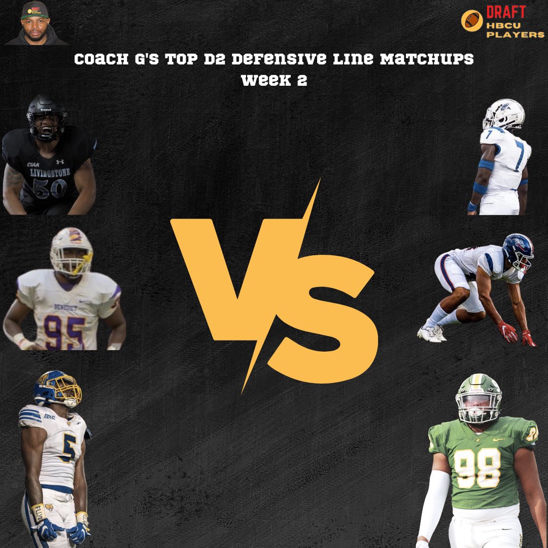 Coach G’s Top D2 Defensive Line Matchups Week 2: @LivingstoneFoo1 vs @ECSUFBL @GoTigers_BC vs @lane_football @FVSUFootball vs @KYSUFB @TheSIAC @CIAAForLife