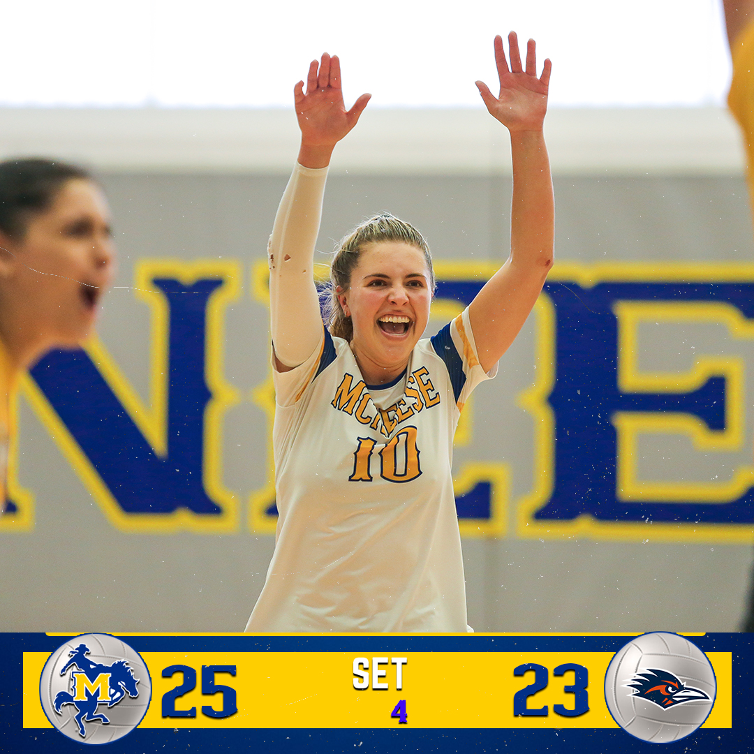 McNeeseVball's tweet photo. Cowgirls even the match and send it to a 5th set with the fourth set win!!! https://t.co/EwKO3IOIHr