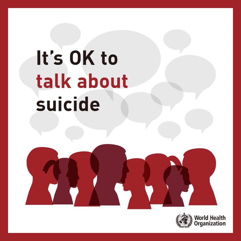 UN's tweet image. Saturday is #WorldSuicidePreventionDay.

If you know someone who may be considering suicide, talk to them about it. Listen with an open mind and offer your support.

More guidance from @WHO: who.int/health-topics/…