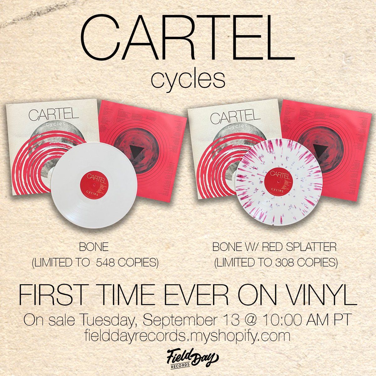 CYCLES VINYL

9.13.22 @ 10:00 AM Pacific

Details on Field Day Records Instagram page

Instagram.com/fielddayrecords
Fielddayrecords.myshopify.com