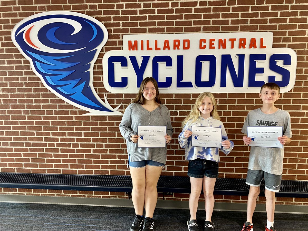 Congratulations to our first 2022-23 Outstanding Cyclones! They are recognized for going above and beyond  in the classroom and their kindness towards others. We appreciate their positive leadership at Central Middle School! #cyclONEsUnited