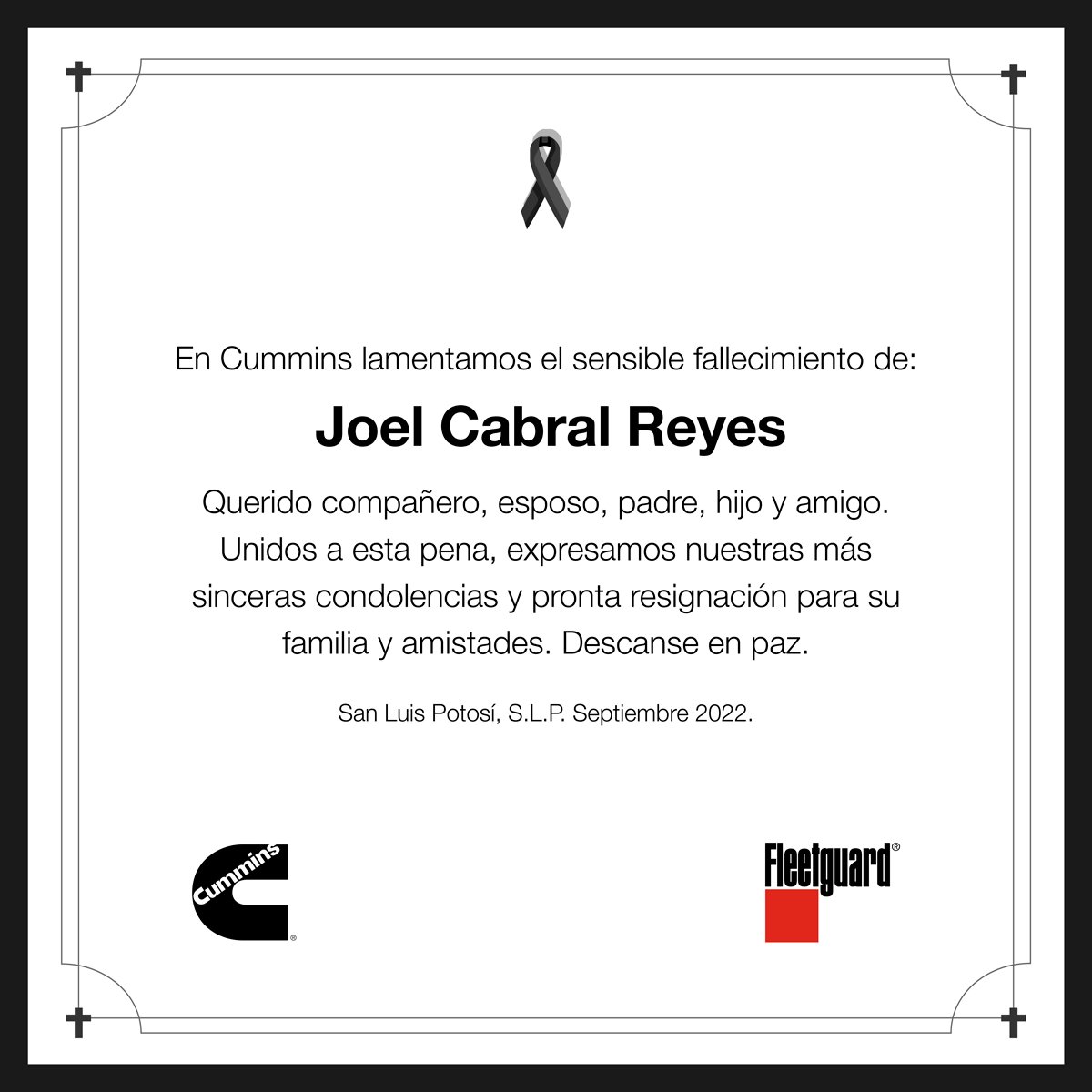 Nuestras más sinceras condolencias acompañan hoy y siempre a los familiares y amigos de Joel Cabral Reyes, integrante de la familia Navistar quien ha pasado a mejor vida y cumple ahora el descanso eterno. Descanse en paz. 🕊