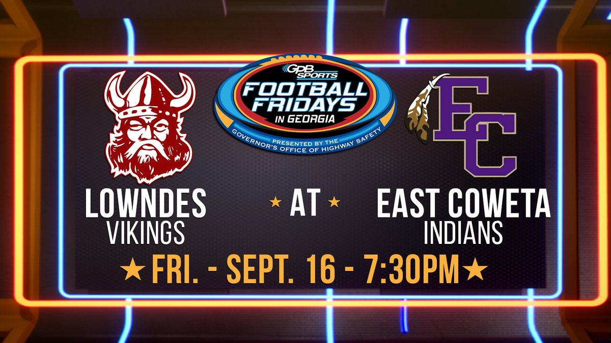 GPB Sports (@gpbsports) on Twitter photo NEXT FRIDAY 🏈: See you at Garland-Shoemake Memorial Stadium, for the <a href="/LHSvikingsFB/">Lowndes Football</a> vs. <a href="/ECHSrecruits/">East Coweta Recruits</a> game.
Coverage begins at 7:30 PM!
▶️ bit.ly/3eECnwO NEXT FRIDAY 🏈: See you at Garland-Shoemake Memorial Stadium, for the <a href="/LHSvikingsFB/">Lowndes Football</a> vs. <a href="/ECHSrecruits/">East Coweta Recruits</a> game.
Coverage begins at 7:30 PM!
▶️ bit.ly/3eECnwO