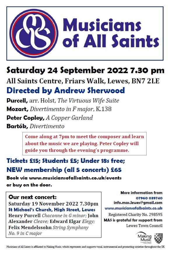 jackiecassell's tweet image. Local professional orchestra - want to hear @MAS_Lewes playing #Bartok #Purcell #Mozart and local composer #Copley.  24th Sept, book now!! Here's a spotify taster open.spotify.com/album/1fiAKG4i…