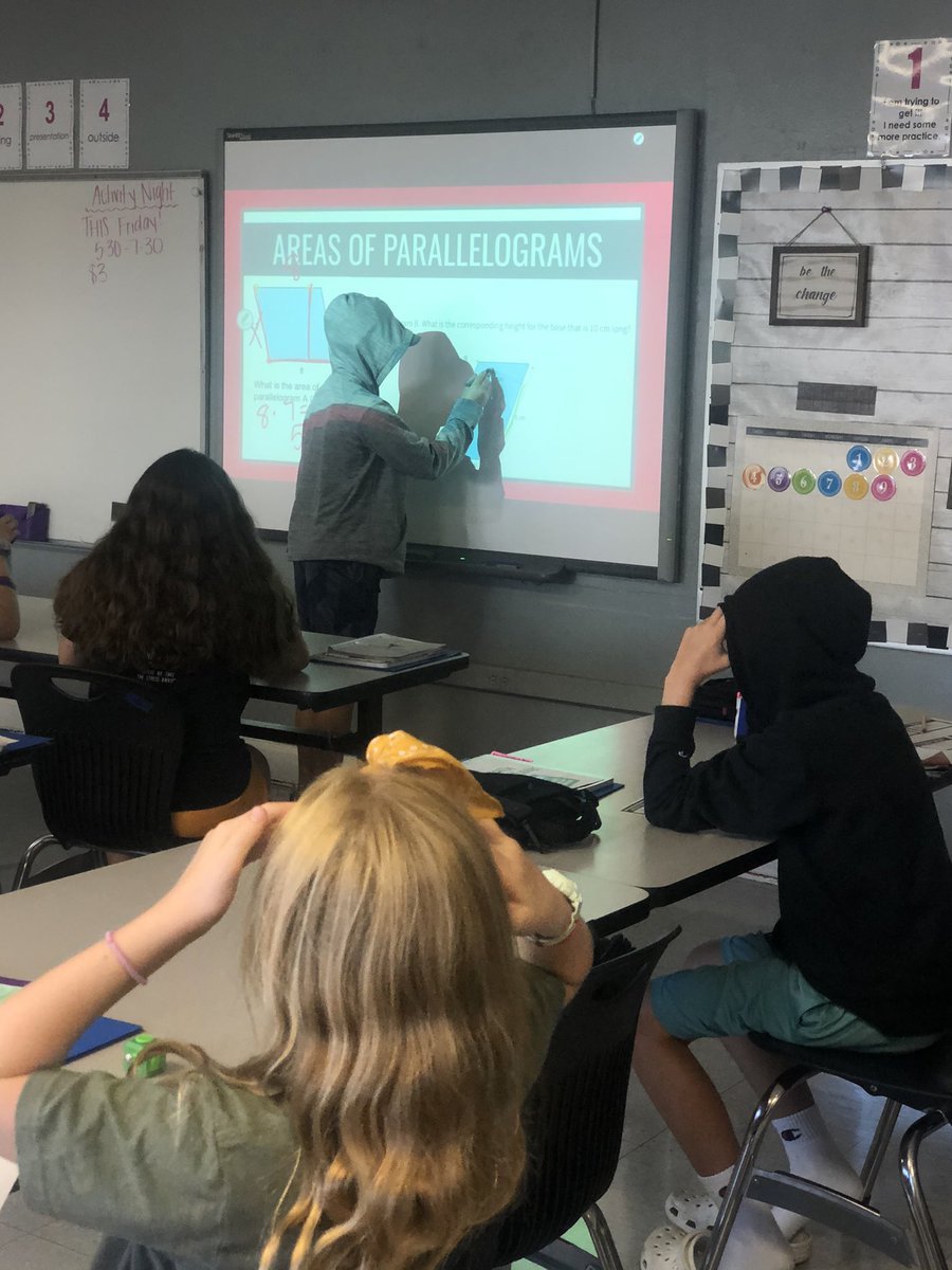 bayleenowlin's tweet photo. Practicing finding area by using our formula for area of a parallelogram #fmsteach https://t.co/M01sjPdS8U