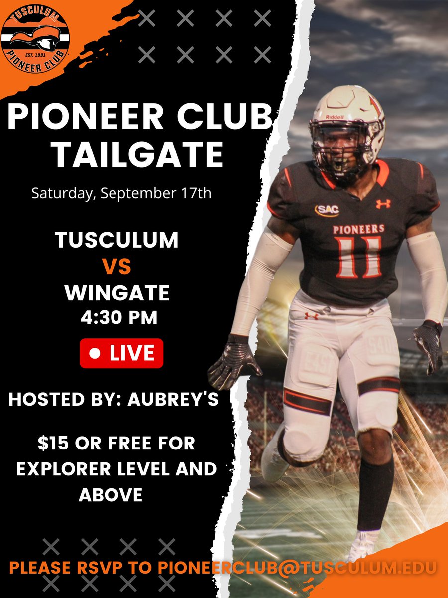 Join us Saturday, September 17th for our Pioneer Club Tailgate before Tusculum takes on Wingate!