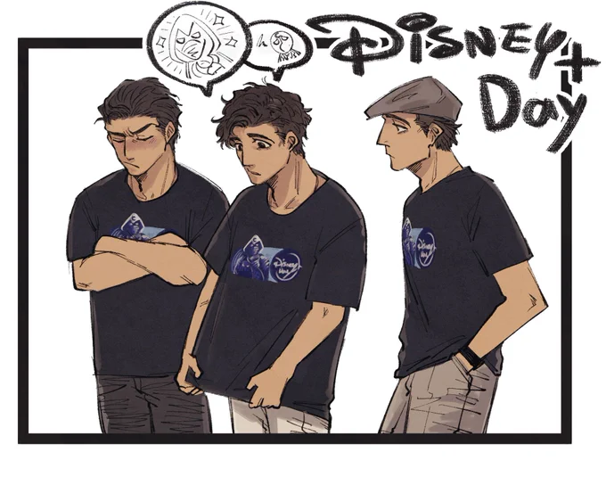DisneyPlusDayのマーベルTシャツが、ムーンナイト柄だったので、3人に着てほしい #MoonKnight 