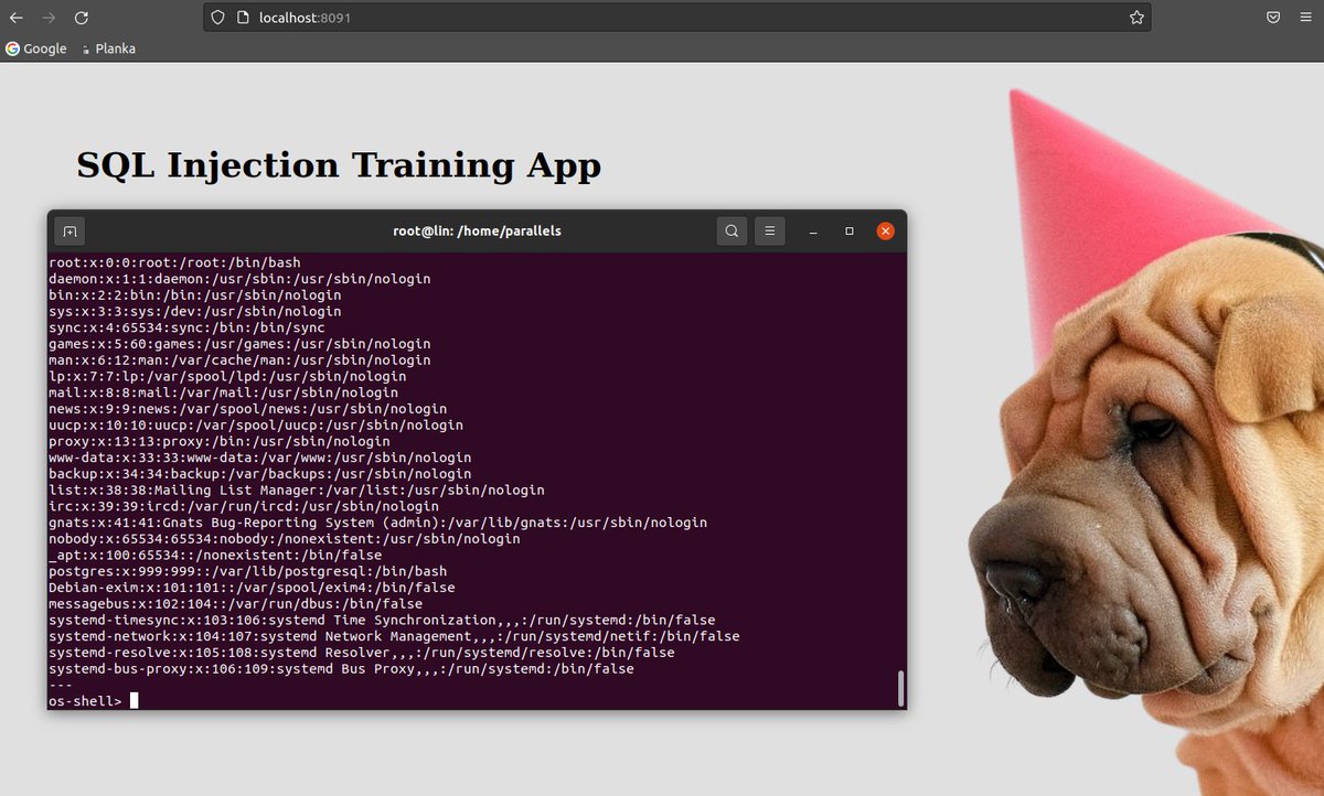 NationalCyberS1's tweet photo. SQL Injection Training App:- Application with SQL Injection vulnerability and possible privilege escalation. 

Link:https://t.co/RvWW08pk0x

#hacking #bugbountytips #informationsecurity #cybersecurity #infosec #cybersecuritytips #Ethicalhacking #Pentesting #tech https://t.co/iRPXH9Axq7