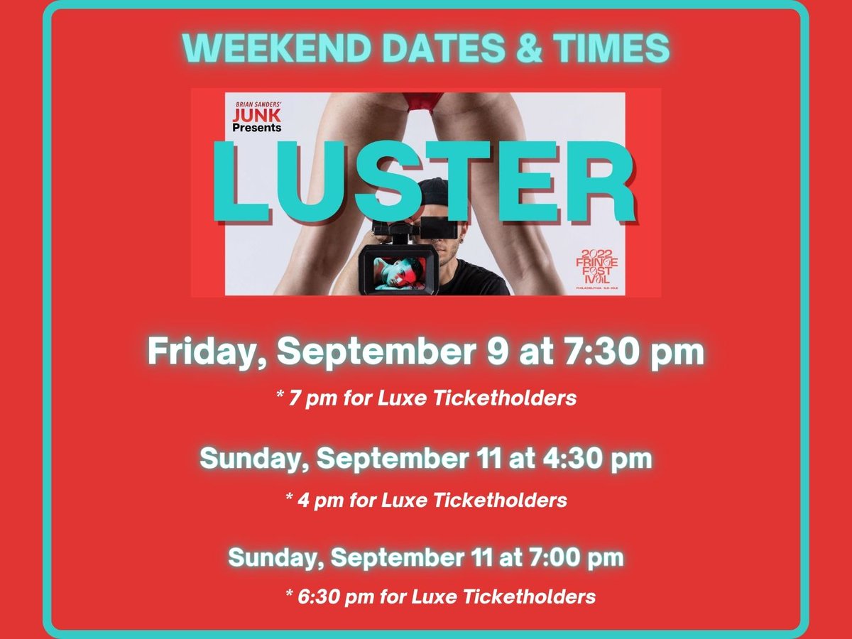 THANK YOU to everyone who came to opening night! Things got a little wet, and the cast weren't the only ones who had to undergo a wardrobe change. Sorry, not sorry! 

If you missed opening night, you can still see LUSTER this weekend!

For tickets, visit: bit.ly/3TpeSIc