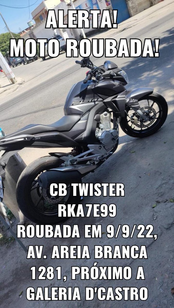 MatheusP_mts's tweet photo. Quem puder der RT, roubaram minha moto hj na Av areia branca
21970689390 https://t.co/48LnrAH7dg
