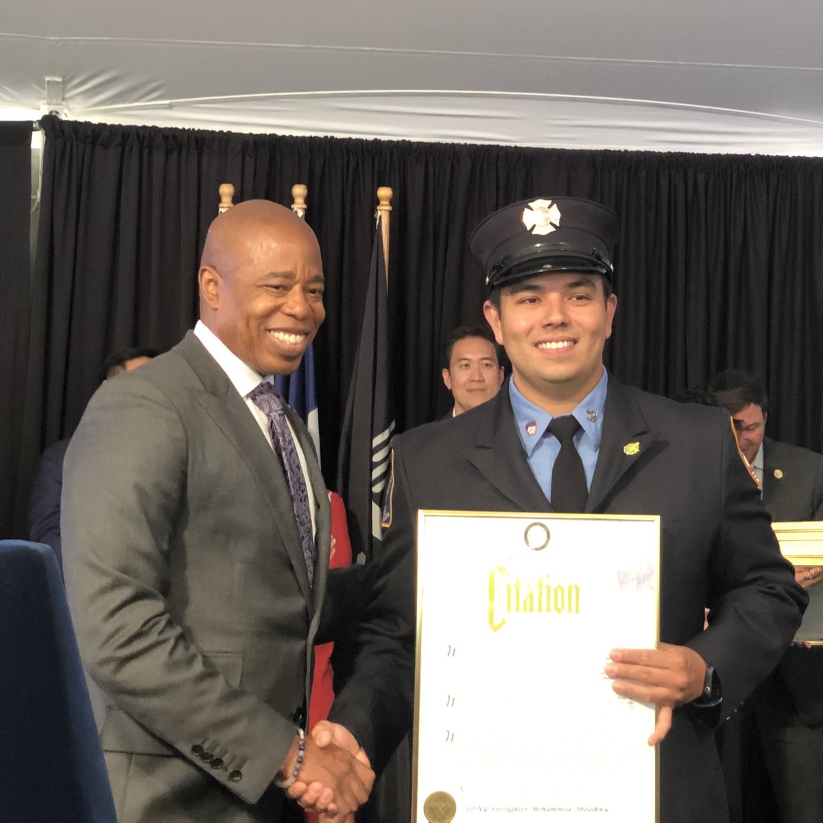 joinFDNY's tweet photo. Congratulations to #Engine44 #Firefighter Mohammed Abdalkwy for being honored today at @NYCMayor Mid-Autumn Moon Festival at #GracieMansion in #Manhattan. Read more: https://t.co/sFZXIaibl9. https://t.co/vmuNNGDZ9N