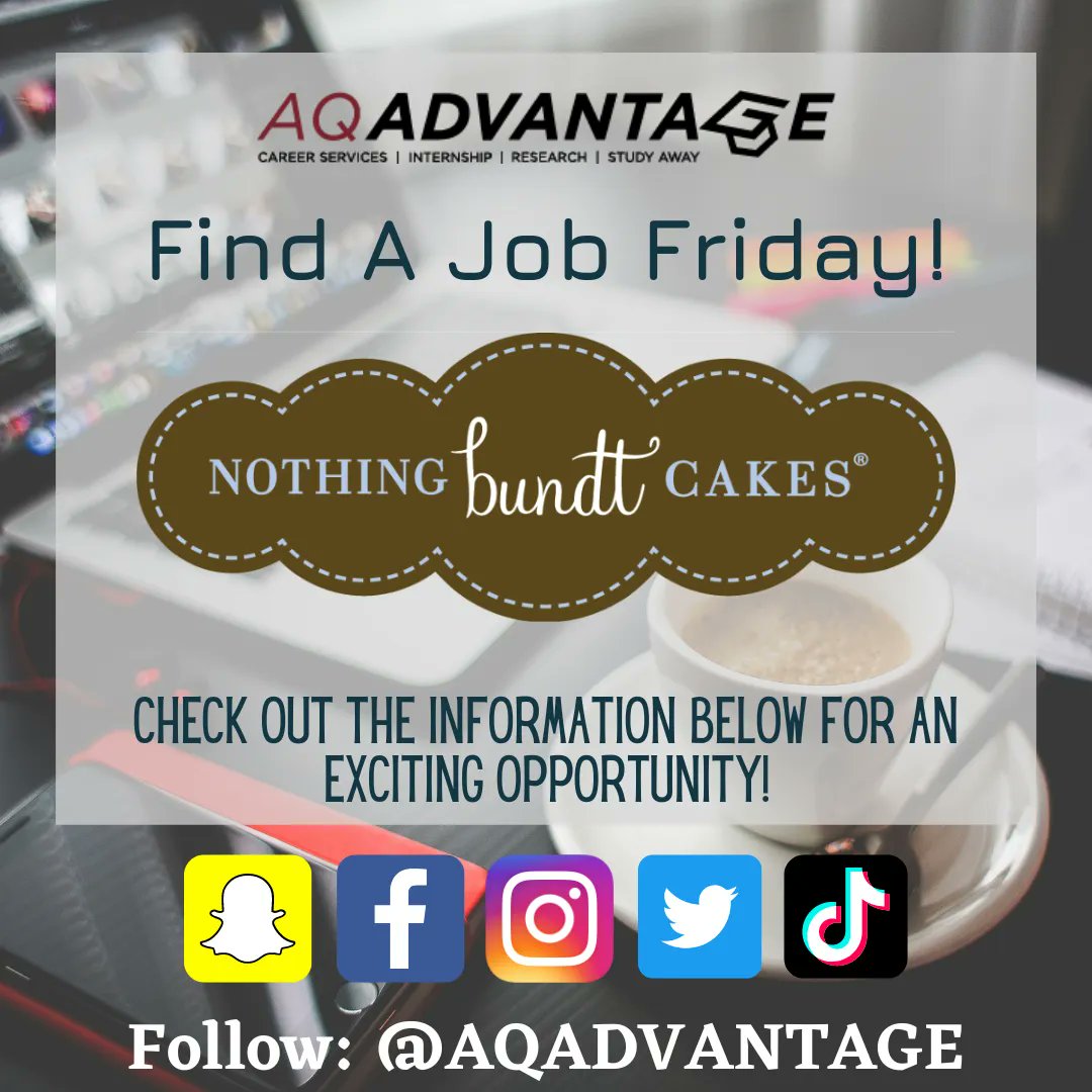 aq_advantage's tweet photo. #FindAJobFriday - @NothingBundtCakes in Grand Rapids is now hiring for multiple positions, including sales associates at their 28th street and Grandville locations. Keep an eye out on Handshake, or reach out to the Career Services team for more information! https://t.co/FB3ecVVbp3