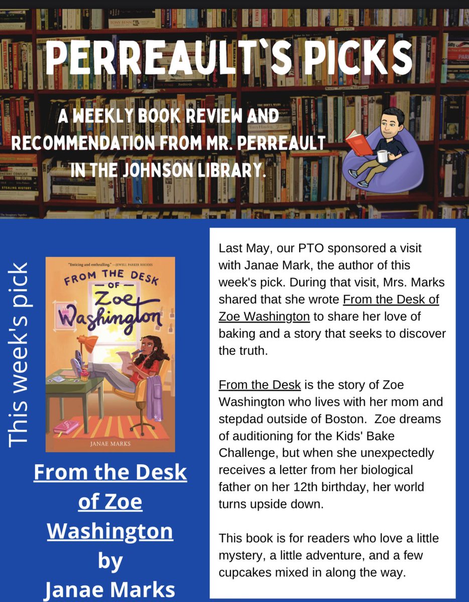 PtoRmt's tweet photo. The first of many great reviews from @mrjperreault   Kids enjoyed meeting the author @JanaeMarksBooks last school year. #weneedthemacandcheeserecipe https://t.co/oEIBbetgKF