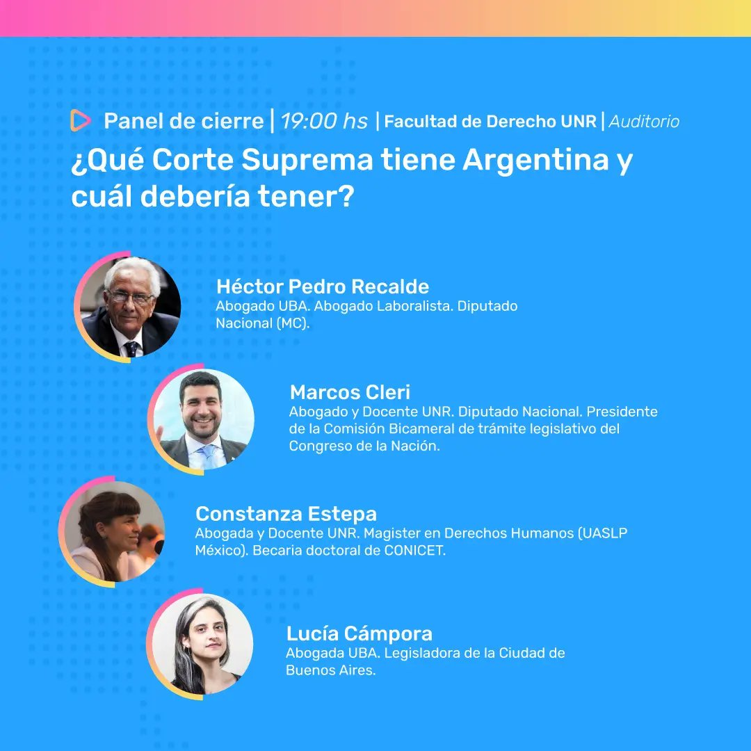 DerechoFederal's tweet photo. • Panel de Cierre:
⚖️¿Qué Corte Suprema tiene Argentina y cuál debería tener? ⚖️
📍Facultad de Derecho UNR - Auditorio 
¡Hoy! 19hs
¡No te lo pierdas! https://t.co/04Zb6i8LaP