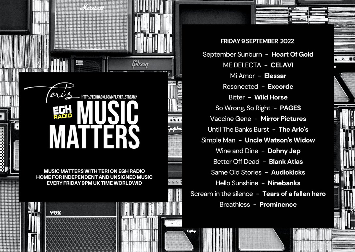 MusicMatters_T's tweet photo. #TuneIn @EGHRadio now!
#ListenHere⇨https://t.co/oUmVSisElC
#NowPlaying on #MusicMatters
@TheArlos
#UncleWatsonsWidow
@DohnyJep
@BlankAtlasBand
@audiokicksband
@ninebanksband
#TearsOfAFallenHero
#Prominence
Enjoy! #NewMusicAlert #PlayItLoud #BestIndie #MusicFriday https://t.co/mS4uhJdqkt