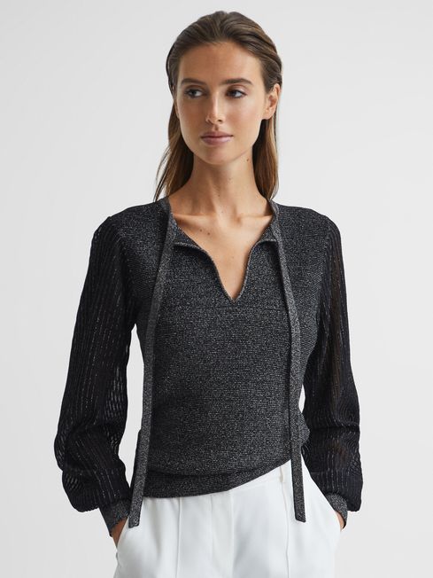 FaveThingCom's tweet image. A dazzling women's blouse, perfect for multi-season styling! Check out the Metallic Sheer Sleeve Top on FaveThing: favething.com/s-jones/winter… #FaveThing #MetallicSheerSleeveTop #MetallicSheer #SleeveTop #WomensFashion #FallFashion #WomensBlouse #Reiss