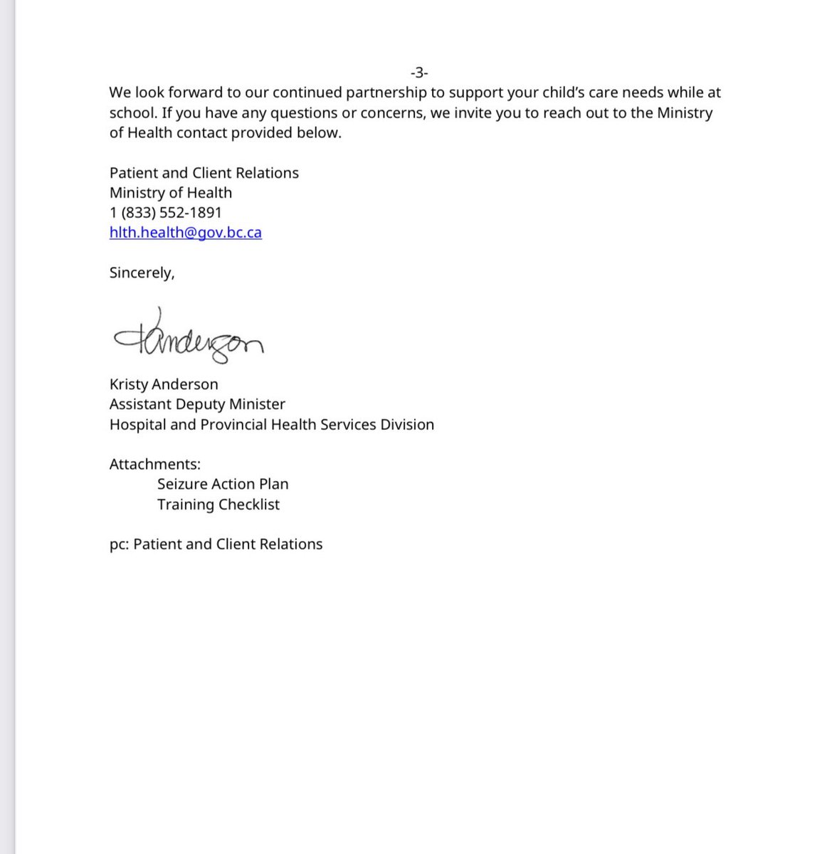 CUrquhartGlobal's tweet photo. #breaking. An apparent about face from Ministry of Health. It has just sent this letter to parents whose kids need medication for seizures. @GlobalBC https://t.co/cz2qNCXW6T
