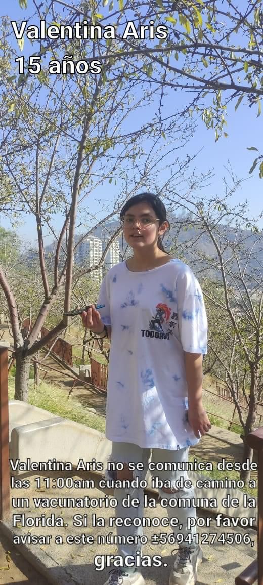 YOPIZA's tweet photo. Valentina está desparecida desde las 11 hrs en ña comuna de La Florida. Si la han visto llamen al 9 41274506💜 https://t.co/bf0uW179wS