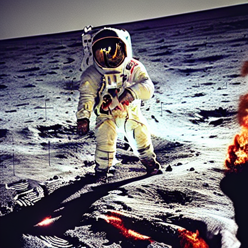 codeshaunted's tweet photo. @StabilityAI's #StableDiffusion seems to be overfit on a single Apollo 11 photo whenever "moon landing" is in the prompt. First is the original Apollo photo, following are outputs from SD v1.5 for "a photo of a moon landing". @EMostaque any chance you guys fix stuff like this? https://t.co/MiF7aNVReN