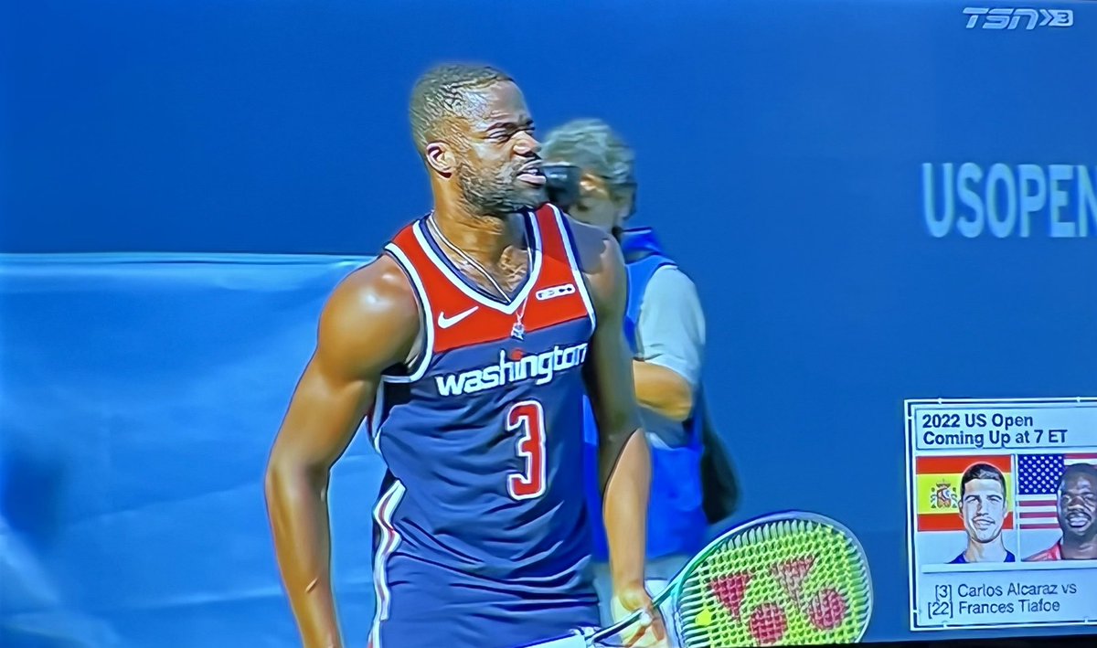 Frances Tiafoe is practicing in a Bradley Beal Washington Wizards jersey. #USOpen