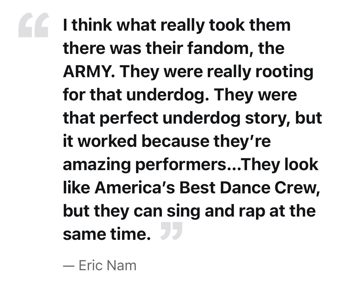 TATAMOCHII's tweet photo. a reminder that eric nam has witnessed bts’ journey from the beginning &amp; he, himself, have said that they were underdogs but organically became successful. you cant just rewrite their history to appease your own opinion. facts are facts. bts has always been THAT good. https://t.co/UcS0hNa8PQ