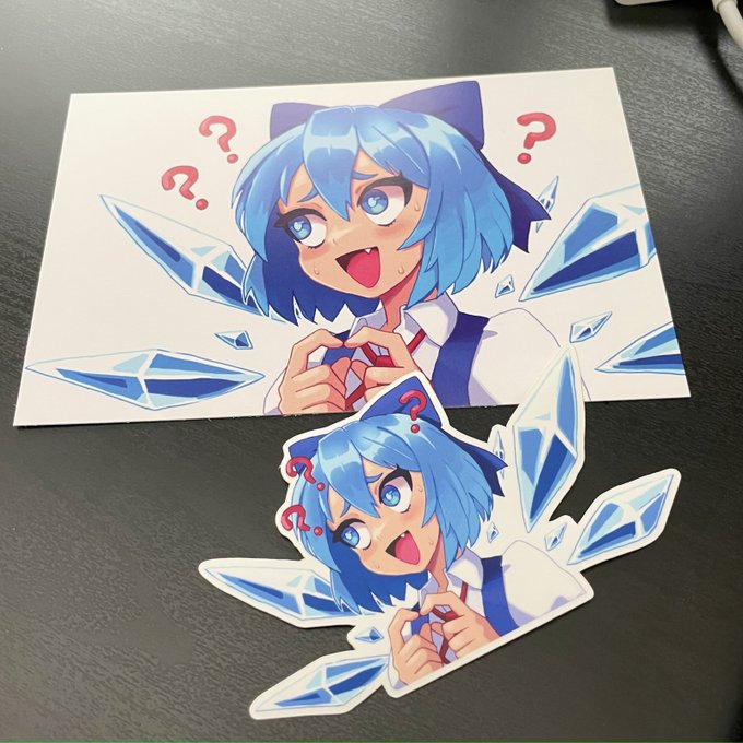 it's 9/9! get a free cirno sticker + print when you order $9+ worth of stuff from my shop for today only!!   you for your support! also yes i'm working on a new cirno day pic i honestly completely forgot about it like a true ⑨ 