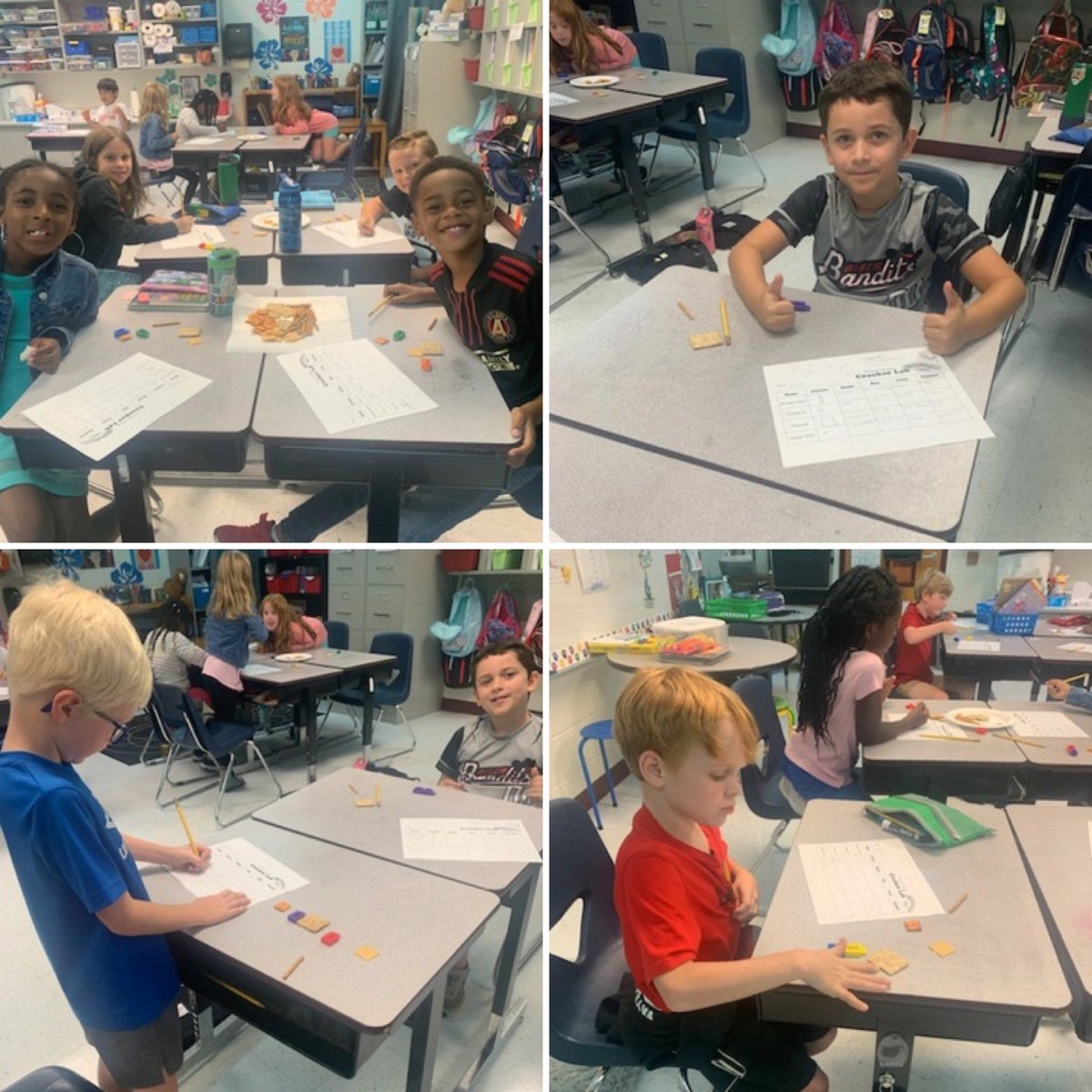 saraharpminter's tweet photo. Mrs. Edward's second grade class examined different snack crackers for their properties of matter cracker lab today. No crumbs about it, they had a blast! #teamminter #shinetogether https://t.co/DMXgwNKKGX