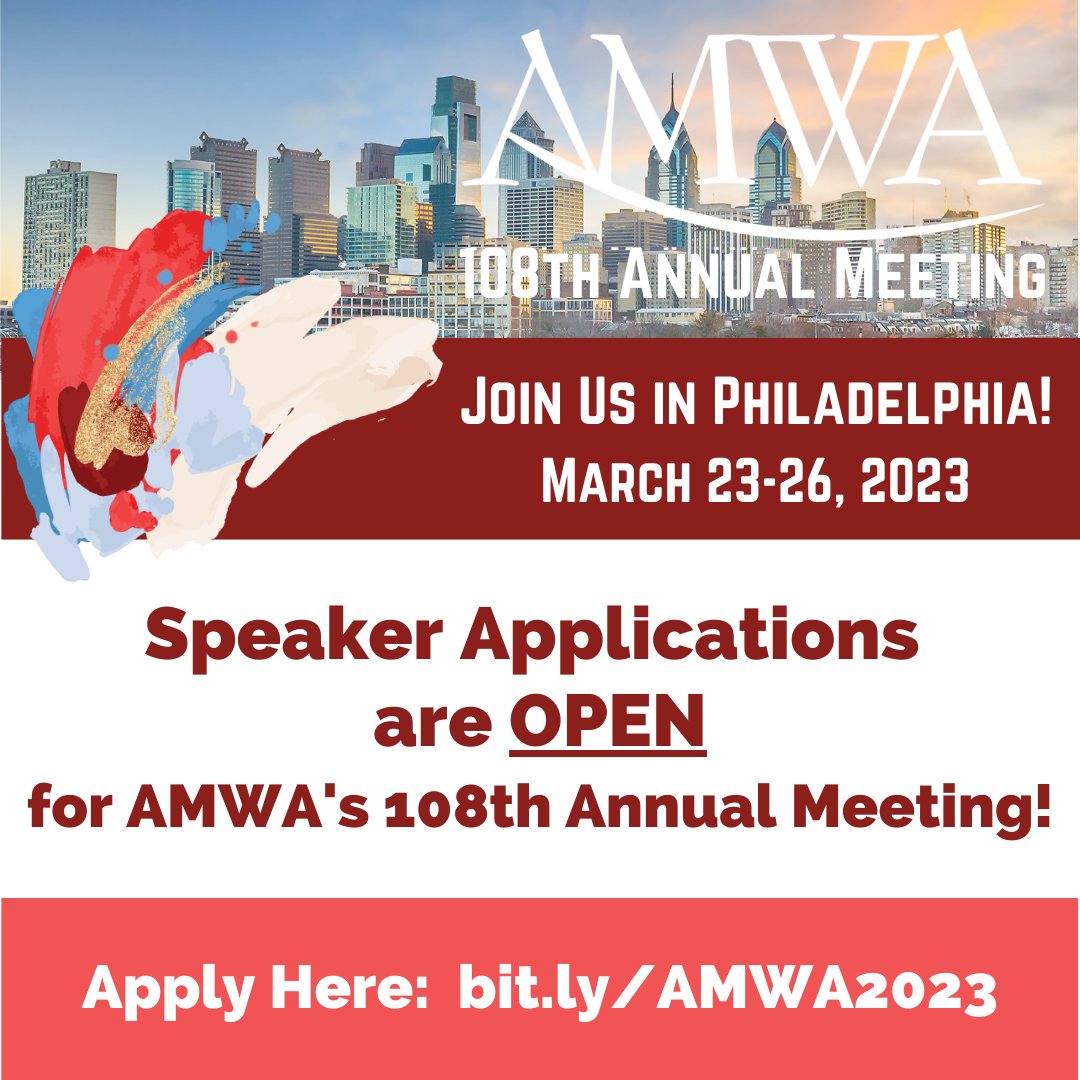 Hurry - Submit your Speaker Application - Present at #AMWA2023 LIVE in Philadelphia March 23-26! Bring your ideas &amp; expertise to our #WomenInMedicine!  Apply here: bit.ly/AMWA2023

#MedTwitter #Physicians #WomenPhysicians #Doctors #PhysicianLeadership
