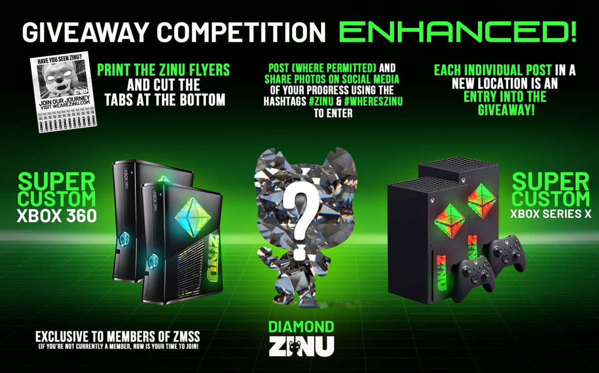 We are turning up the heat on the #WHERESZINU competition…🚨🌶🌡 

Prizes now include:
(1) #ZMSS Diamond #NFT 💎🐶
(2) Custom Series X 👀 🎮
(2) Custom 360 👾🕹

Compete by following the instructions in our pinned tweet! 🏆 #ZINU #NFTs #ZombieMob #crypto #community #giveaway