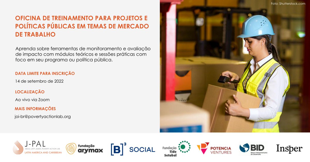 JPAL_LAC's tweet photo. #JOIBrasil Últimos dias para se candidatar. Aprenda como #monitorar e #avaliar rigorosamente o #impacto do seu programa em temas de #mercadodetrabalho. 
Inscreva-se: https://t.co/ofUliOblau 

#FundArymax, @B3_Oficial, #TideSetubal, @bidbr, #PotenciaVentures @Insper https://t.co/zt2VeOnvFs