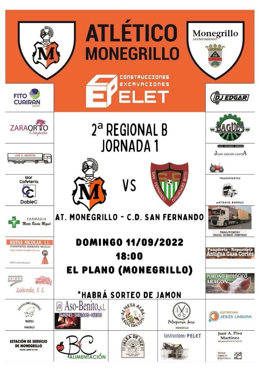 ⚽Empezamos la liga en casa

🎫Sortearemos un jamón

👥¡Os esperamos!

#MonegrilloTeQuiero