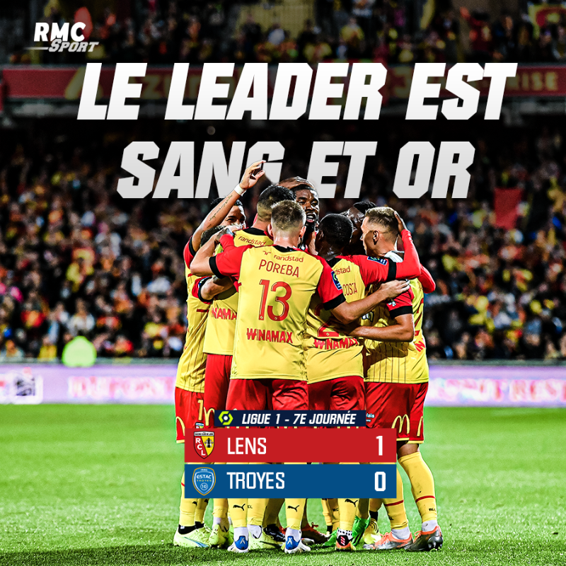 RMCsport's tweet photo. 🔴🟡 C'est terminé ! Il n'y aura pas eu grand chose à se mettre sous la dent mais cette victoire 1-0 suffit au bonheur du RC Lens qui est provisoirement leader de Ligue 1, en attendant les matchs du PSG et de l'OM.