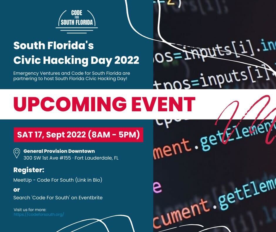 CodeForMiami's tweet image. Quick sign-up: eventbrite.com/e/south-florid…