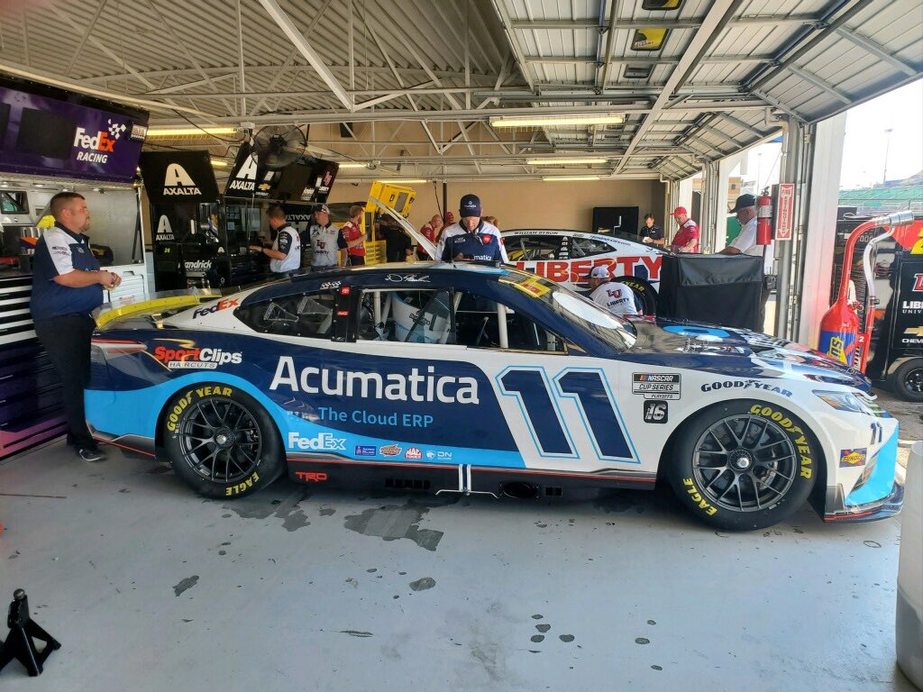 Acumatica's tweet photo. Kicking off race weekend at @kansasspeedway! @JoeGibbsRacing @dennyhamlin No. 11 Acumatica car looks even better in person. 👀

#HollywoodCasino400 #NASCAR #NASCARPlayoffs https://t.co/M0fWWHK2kZ