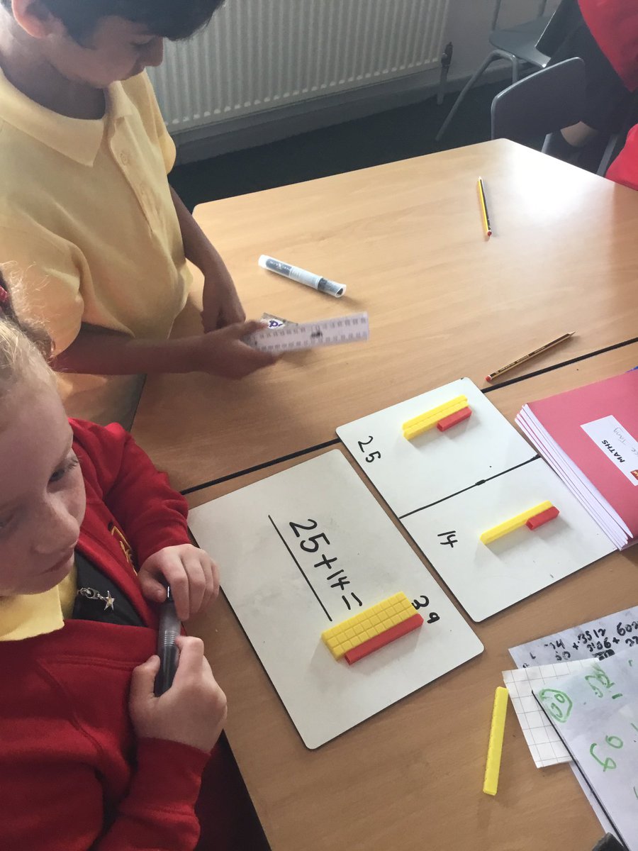 year4phoenix's tweet photo. Year 4 used base 10 to support them with their calculations. The visual representation helped to secure the children’s knowledge and understanding of addend + addend = sum https://t.co/aAcByDgaRQ