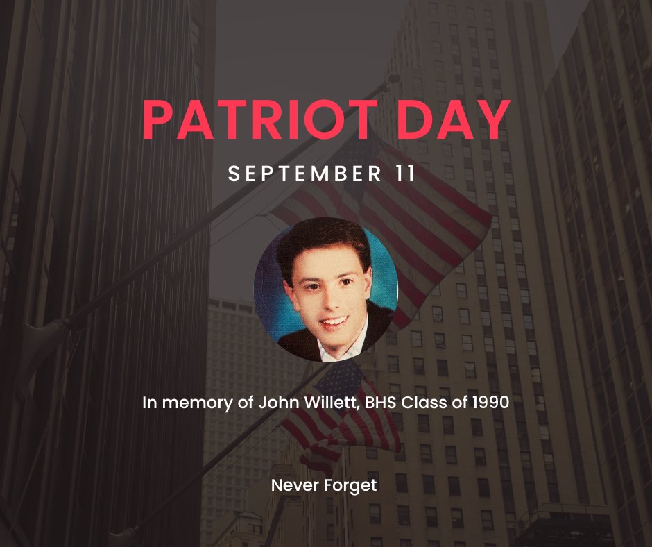 bransonschools's tweet photo. As we look back on the attacks of September 11, 2001, we especially remember John Willet, a 1990 Branson High School graduate. We would also like to thank our military and first responders as we remember 9/11, and recognize the lasting impact it had on our country. https://t.co/fxs03juoGv