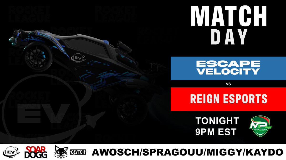 EscVelocityGG's tweet photo. We've got #EVRL tonight courtesy of @MPLLeague Futures vs @ReignEsports__
Let's get it @Awosch_RL | @spragouu | miggy | kaydo
๐ฅ@GLYTCHEnergy | @SoarDogg https://t.co/ylN2Gk5Pht