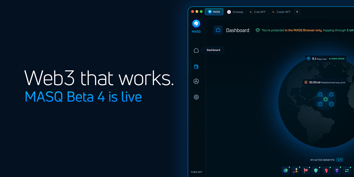MASQ_ai's tweet photo. Check out our #web3 #privacy browser and #dApp store routed over MASQ's #dMeshVPN. We're opening the anonymous internet to everyone.
For more hit Discord: https://t.co/LYV4H197So https://t.co/dyAWyhaIoq