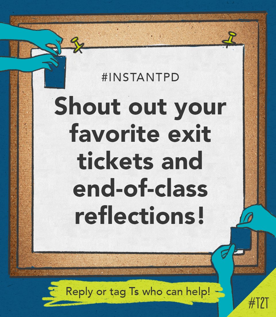 teacher2teacher's tweet photo. "One of my goals for this year is to leave more time at the end of the class for a quality debrief. Any suggestions?" —T @jeremyajorg

Share your go-to reflection activities and exit tickets below! 👇

#InstantPD #StudentVoice #TeacherTwitter https://t.co/js8zcSeOmF