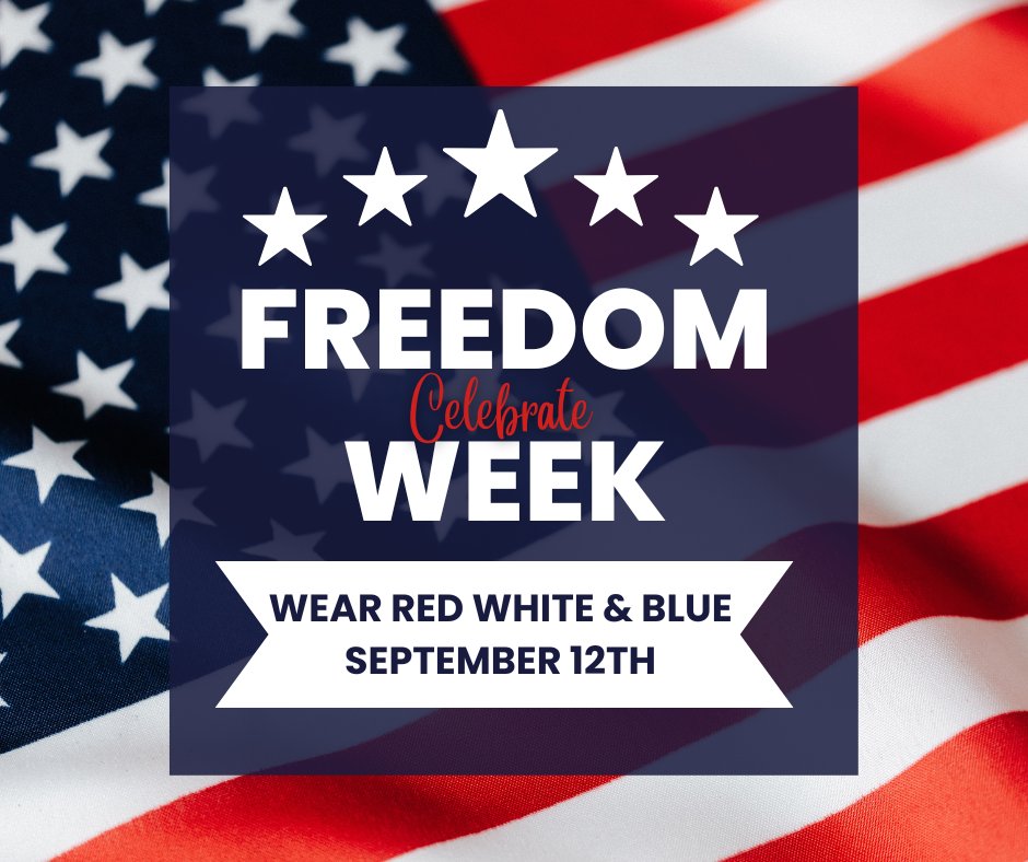 Next week we Celebrate #FreedomWeek2022🇺🇸
Please wear your ❤️ 🤍 💙on Monday 9/12
@ohjhschoolnews <a href="/HistoryHolcomb/">Holcomb History</a> <a href="/MrsSedoffOHJH/">Mrs. Sedoff</a> @MrsMSummer @Nikki_Novak11 <a href="/OakHillsChoir/">Oak Hills JH Choir!</a> <a href="/ela8_ohjh/">OHJH ELA 8</a> @newtonohjh <a href="/KrisKirby01/">Kris Kirby</a>
